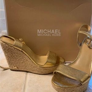 Michael Kors Metallic Gold Jill Wedge - Size 7.5